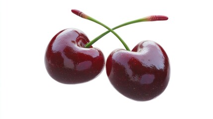 Two Ripe Red Cherries on White Background