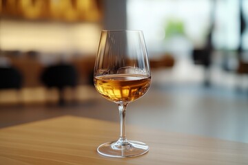 Wine glass on table, cafe background, relaxation