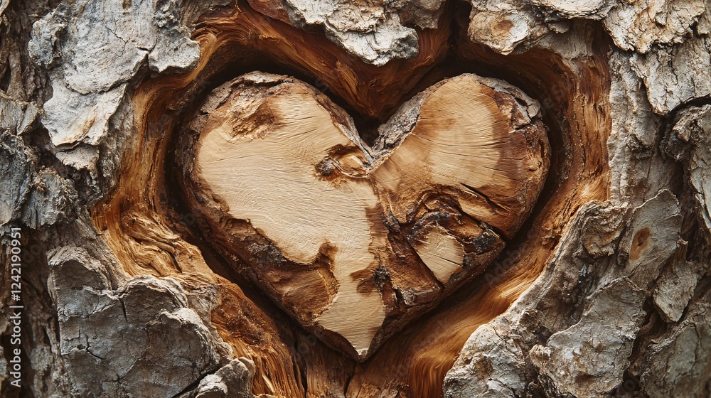 Aufkleber naturally formed heart shape in tree trunk with visible heartwood beneath the bark