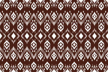Fototapeta premium Ikat vector pattern, brown ethnic embroidery style, hand draw painting, fabric abstract.