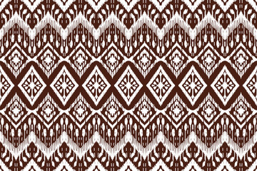 Ikat vector pattern, brown ethnic embroidery style, hand draw painting, fabric abstract.
