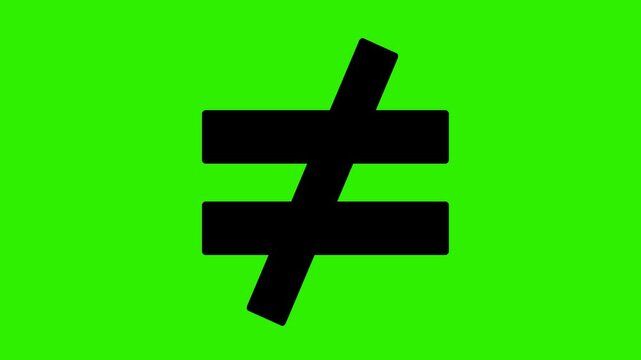 video animation drawing black symbol inequality concept, on a green chroma key background
