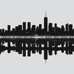 Bird flying over city skyline at sunset skyline silhouette 