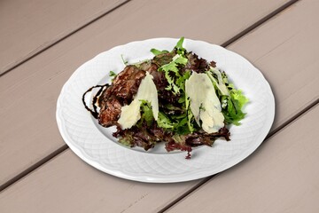 Tasty fresh restaurant dish food on desk