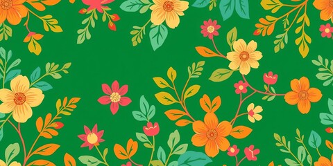 Colorful paper cut floral pattern with orange, blue, and white flowers and leaves on a dark background, vibrant, decorative, beautiful