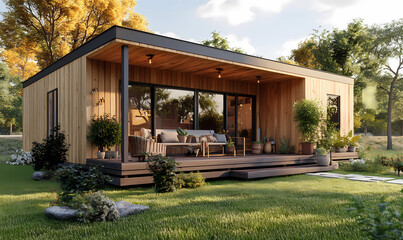 Simple Wooden House with a Spacious Front Porch Perfect for Family Gatherings and Relaxation