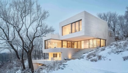 Modern Winter House: A Stunning Architectural Design in a Snowy Landscape.