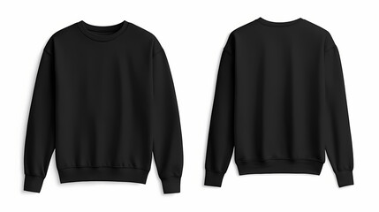 Blank sweatshirt color black template front and back view on white background. crew neck mock-up isolated on a white background design. Worn & Weathered Look. Illustration
