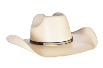 cowboy style hat straw hat with black ribbon isolated on white background, straw hat for women and men head protection