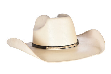 cowboy style hat straw hat with black ribbon isolated on white background, straw hat for women and men head protection