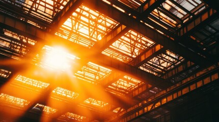 Obraz premium sunlit industrial warehouse interior