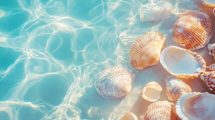 Calm Ocean Waves Gently Lapping Against Shells on Sandy Beach