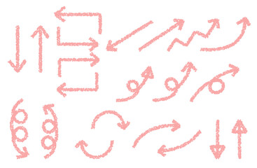 ピンクのクレヨン風の手書き矢印セット