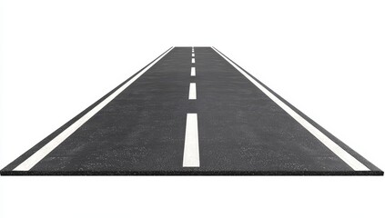 Straight asphalt road with white lane markings vanishing to perspective.