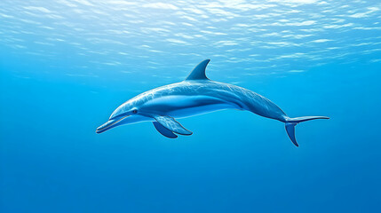 Dolphin swimming underwater, ocean background, marine wildlife, nature photography, ideal for travel brochures
