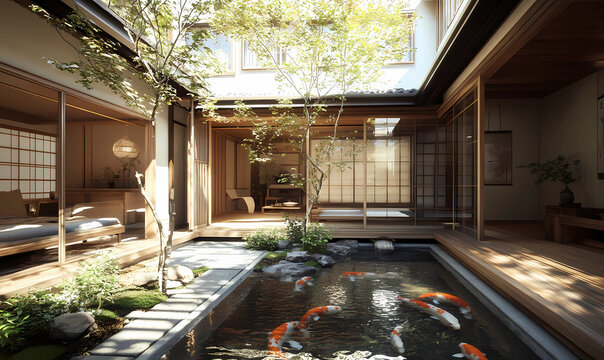 Japanese Machiya Townhouse with an Engawa Veranda, Providing a Serene and Traditional Living Space