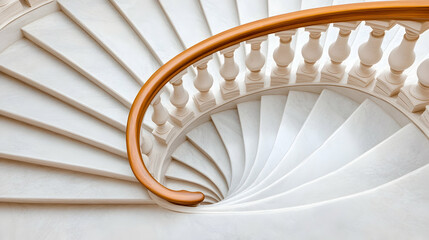 Elegant spiral staircase, marble steps, wooden handrail, building interior, architectural detail, design element
