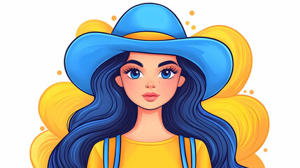 Girl blue hat yellow flower background illustration avatar
