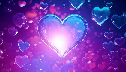 ネオンカラーに光るピンクとブルーの2色のゼリーのようなハートが飛んでいるイラスト素材
