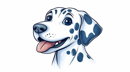 Happy Dalmatian dog head portrait, cartoon style, white background, for pet-related products