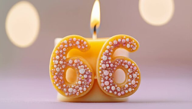 A Brightly Designed Birthday Candle Featuring the Number 66, Perfect for Celebrating Milestones with Joy and Cheerfulness