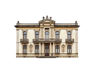 A grand, historical building featuring ornate architectural details, balconies, and decorative elements.