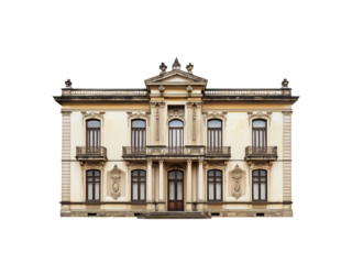 A grand, historical building featuring ornate architectural details, balconies, and decorative elements.