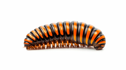 Orange-black millipede isolated on white background, studio shot, macro photography, for educational or scientific use