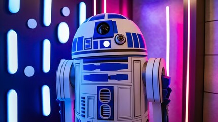 Fototapeta premium Colorful Robot in Futuristic Background with Neon Lights and Design