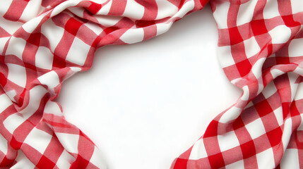 Fototapeta premium Red checkered tablecloth frame on white background, ideal for food photography or menu design