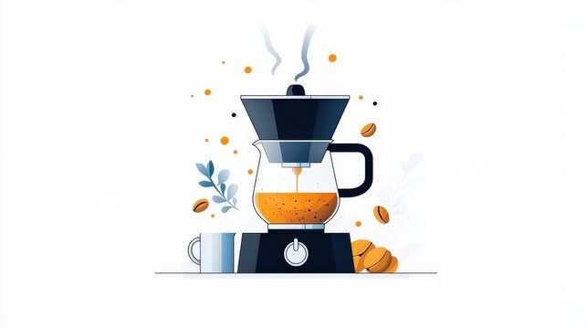 coffee brewing process, black and orange clip art preview