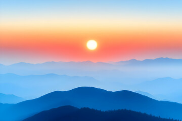 Fototapeta premium Sunrise over misty mountain range