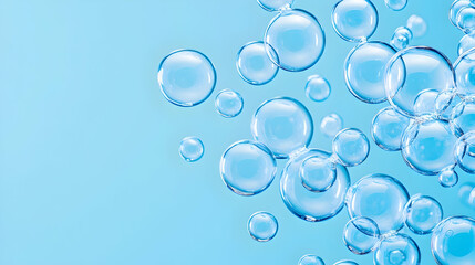 Sparkling bubbles float on light blue background; ideal for clean, fresh, or purity concepts