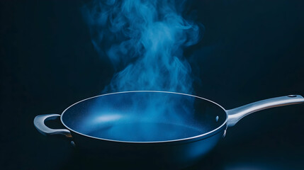 Steaming pan, kitchen cooking, dark background, food preparation