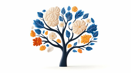 Fototapeta premium Stylized floral tree illustration, isolated on white, spring background, for design