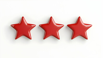 Three red stars on white background; rating, feedback, review concept; website design