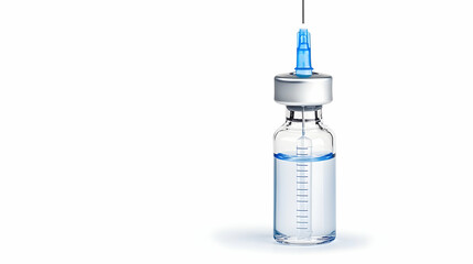 Vaccine vial with needle, healthcare, medical, sterile, white background, for health articles