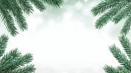 Obraz premium Winter holiday background fir branches frame, snowy bokeh, greeting card design