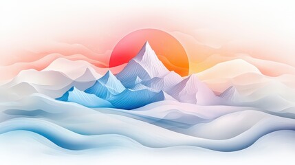 Simple geometric mountain peaks in a two-tone color palette, creating a sleek and artistic natural scenery.