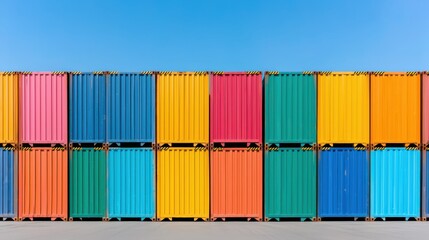 Fototapeta premium Vibrant Open air Logistics Yard with Neatly Stacked Cargo Containers for Efficient Freight and Goods Management Aerial View of Organized Warehouse and Storage Facility
