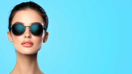 Woman sunglasses blue background summer fashion beauty portrait