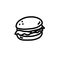 Hamburger vector icon, minimalist line art. Food illustration, simple outline, hand drawing