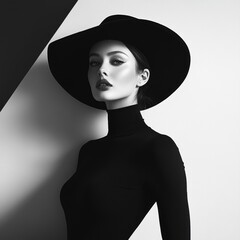 Moderne junge Frau aus den 80ern komplett in schwarz