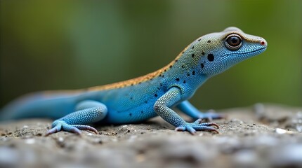 Naklejka premium Vibrant Blue and Orange Lizard on Rock Stunning Closeup Photography Nature Wildlife Reptile Exotic Animal Beautiful Creature