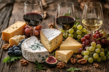 Artisan Cheese Selection Displayed on Rustic Wooden Table