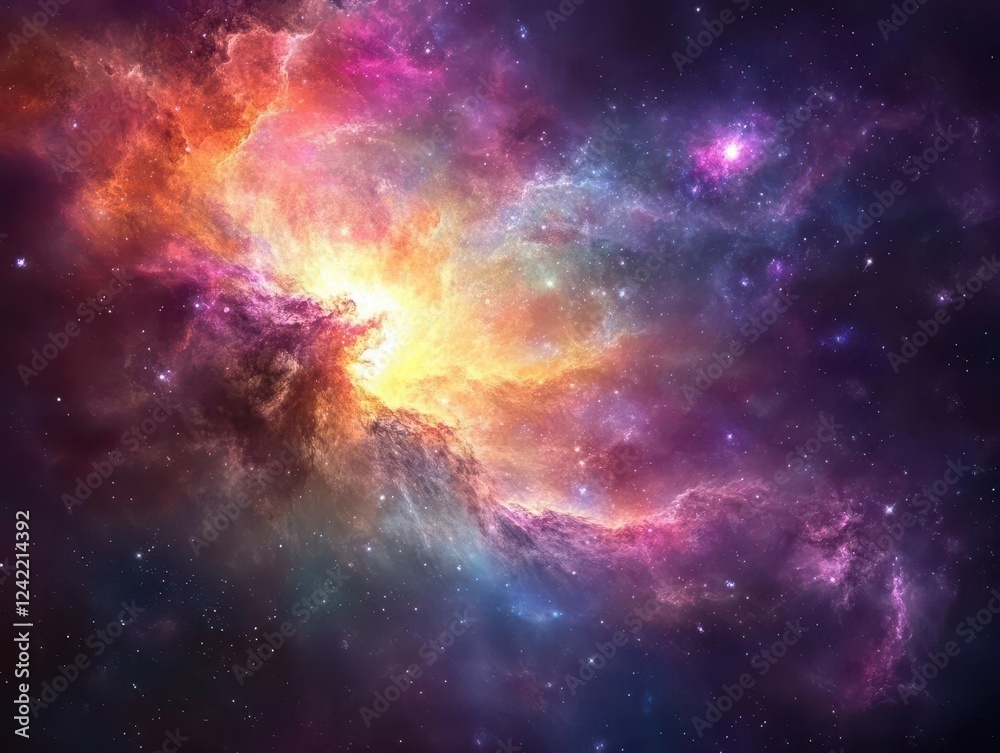 Canvas Prints ethereal watercolor nebula background with swirling galaxies, cosmic dust clouds in deep purples and