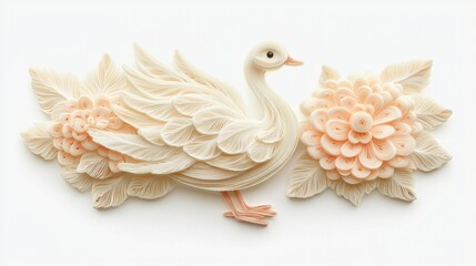 Elegant Swan with Floral Accents Decoration Ornament Artwork Bird Sculpture Delicate Piece Artful Design.
