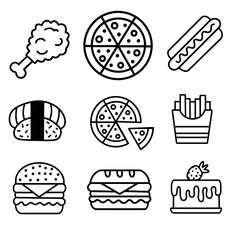 fast food icons set