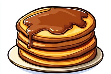 Delicious Stack of Pancakes with Chocolate Syrup Dripping Down