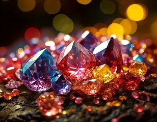 色とりどりの雫型の宝石が光り輝く透明感のあるイラスト